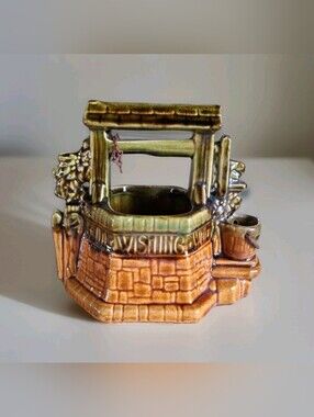 Vintage Mccoy Pottery Wishing Well Planter Green, Brown